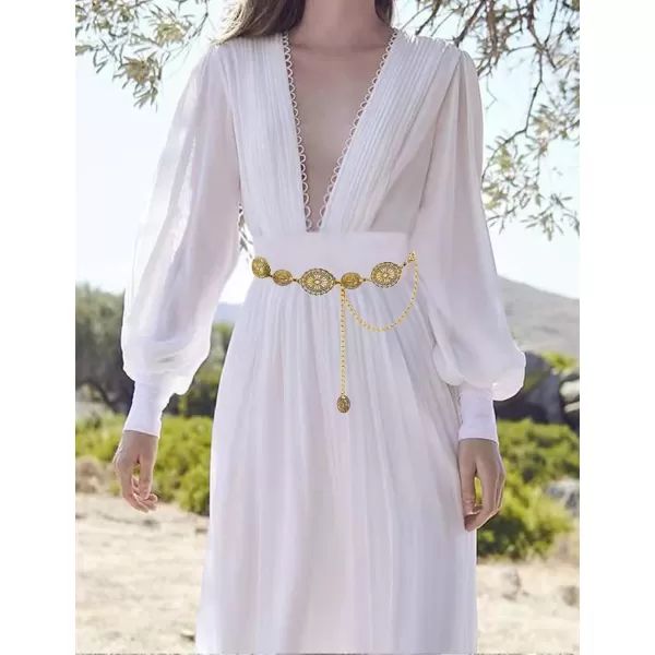 TOPACC Western Metal Concho Belt for Women Cowgirl Chain Belts for Dresses Jeans Country Concert OutfitGold39