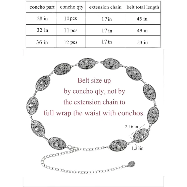 TOPACC Western Metal Concho Belt for Women Cowgirl Chain Belts for Dresses Jeans Country Concert OutfitSilver130