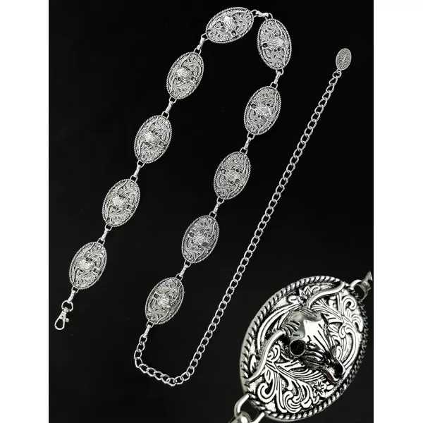 TOPACC Western Metal Concho Belt for Women Cowgirl Chain Belts for Dresses Jeans Country Concert OutfitSilver130