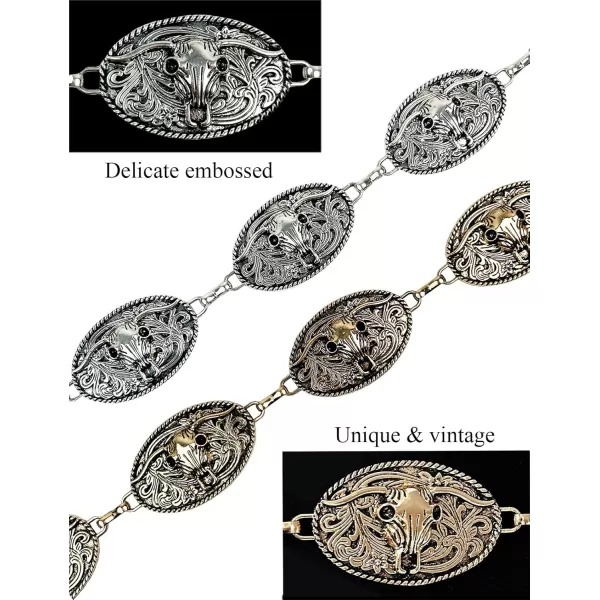 TOPACC Western Metal Concho Belt for Women Cowgirl Chain Belts for Dresses Jeans Country Concert OutfitSilver130