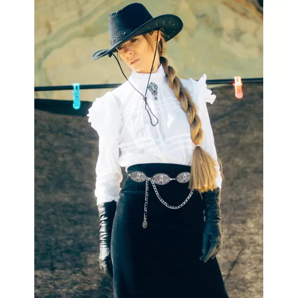 TOPACC Western Metal Concho Belt for Women Cowgirl Chain Belts for Dresses Jeans Country Concert OutfitSilver130