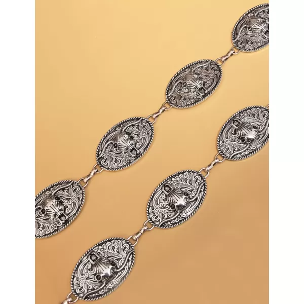 TOPACC Western Metal Concho Belt for Women Cowgirl Chain Belts for Dresses Jeans Country Concert OutfitSilver130