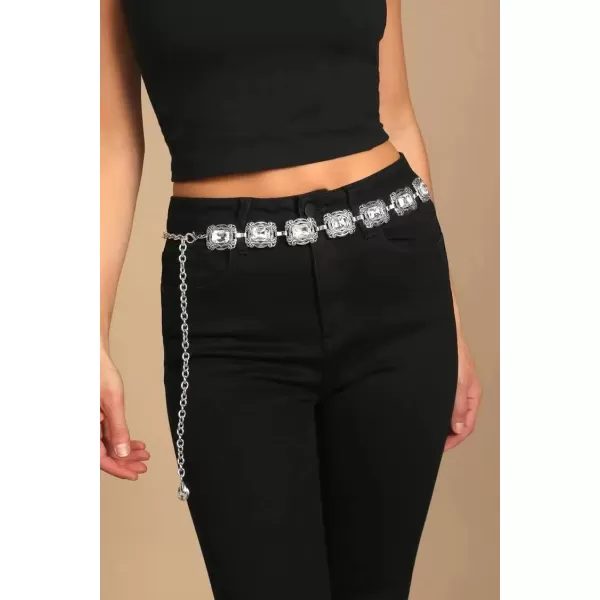 TOPACC Western Metal Concho Belt for Women Cowgirl Chain Belts for Dresses Jeans Country Concert OutfitSilver32