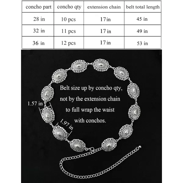 TOPACC Western Metal Concho Belt for Women Cowgirl Chain Belts for Dresses Jeans Country Concert OutfitSilver62