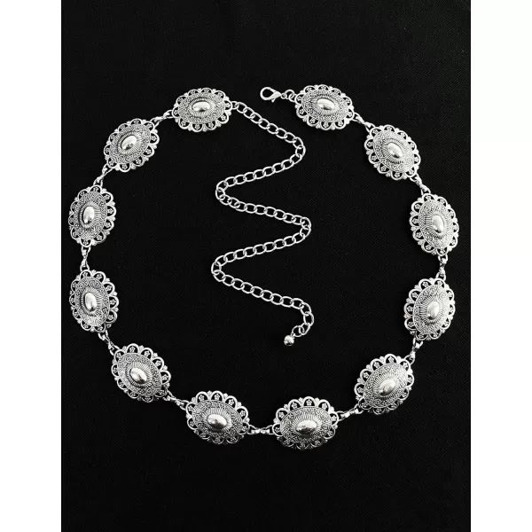 TOPACC Western Metal Concho Belt for Women Cowgirl Chain Belts for Dresses Jeans Country Concert OutfitSilver62