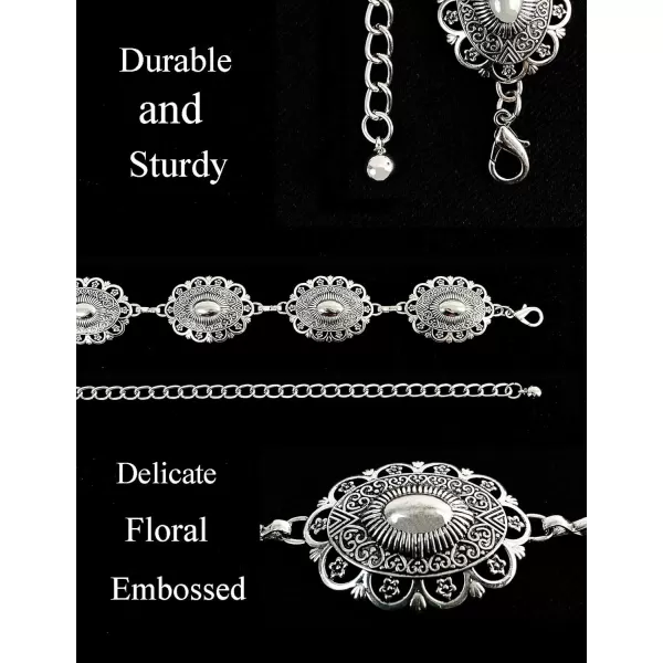 TOPACC Western Metal Concho Belt for Women Cowgirl Chain Belts for Dresses Jeans Country Concert OutfitSilver62