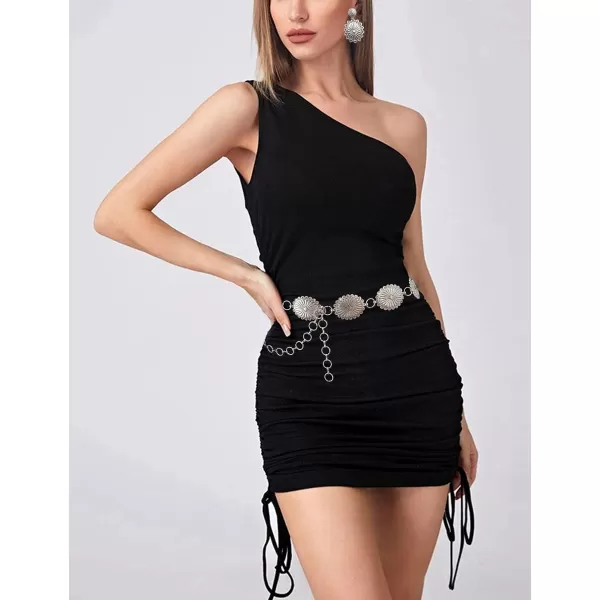 TOPACC Western Metal Concho Belt for Women Cowgirl Chain Belts for Dresses Jeans Country Concert OutfitSilver66