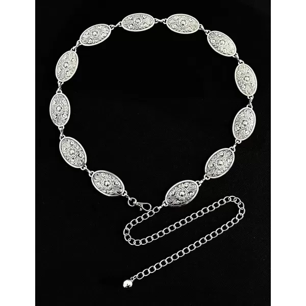 TOPACC Western Metal Concho Belt for Women Cowgirl Chain Belts for Dresses Jeans Country Concert OutfitSilver70
