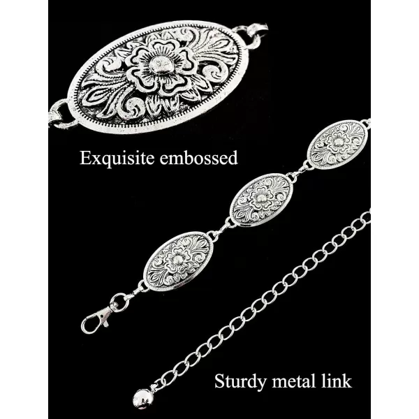 TOPACC Western Metal Concho Belt for Women Cowgirl Chain Belts for Dresses Jeans Country Concert OutfitSilver70