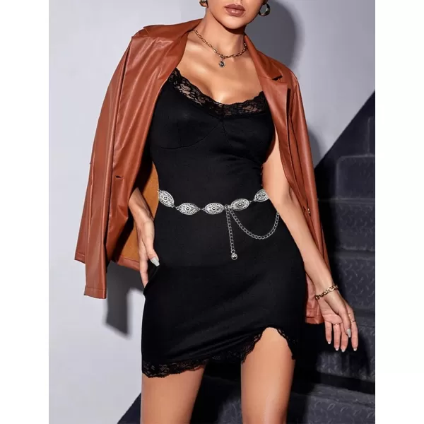 TOPACC Western Metal Concho Belt for Women Cowgirl Chain Belts for Dresses Jeans Country Concert OutfitSilver70
