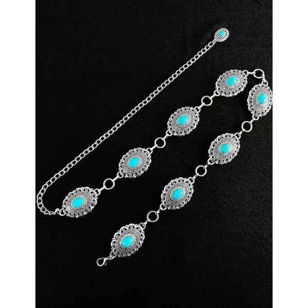 TOPACC Western Metal Concho Belt for Women Cowgirl Chain Belts for Dresses Jeans Country Concert OutfitTurquoise61