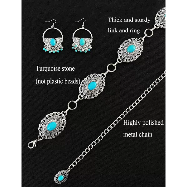 TOPACC Western Metal Concho Belt for Women Cowgirl Chain Belts for Dresses Jeans Country Concert OutfitTurquoise61