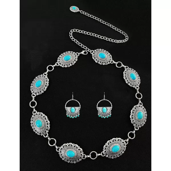 TOPACC Western Metal Concho Belt for Women Cowgirl Chain Belts for Dresses Jeans Country Concert OutfitTurquoise61