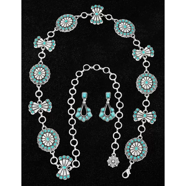 TOPACC Western Metal Concho Belt for Women Cowgirl Chain Belts for Dresses Jeans Country Concert OutfitTurquoise86