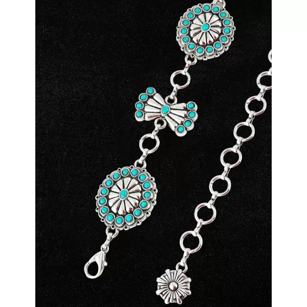 TOPACC Western Metal Concho Belt for Women Cowgirl Chain Belts for Dresses Jeans Country Concert OutfitTurquoise86
