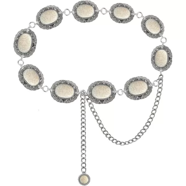TOPACC Metal Concho Belts for Women Western Cowgirl Turquoise Boho Chain Belts for Dress Jeans11white