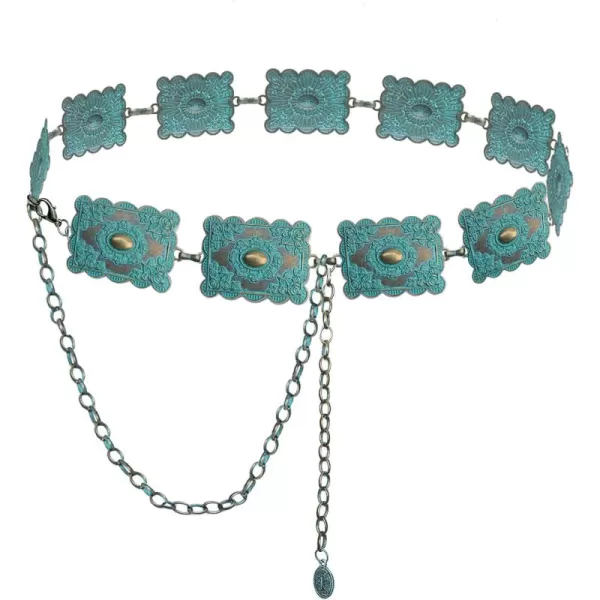 TOPACC Metal Concho Belts for Women Western Cowgirl Turquoise Boho Chain Belts for Dress Jeans1turquoise