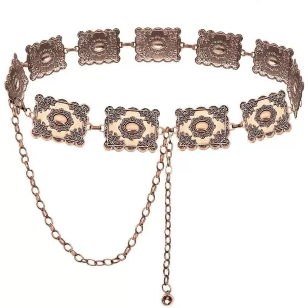 TOPACC Metal Concho Belts for Women Western Cowgirl Turquoise Boho Chain Belts for Dress Jeans3bronze