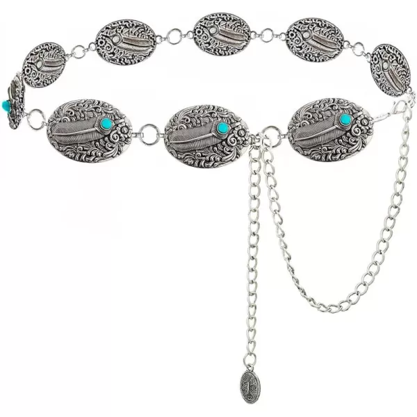 TOPACC Metal Concho Belts for Women Western Cowgirl Turquoise Boho Chain Belts for Dress Jeans8silver