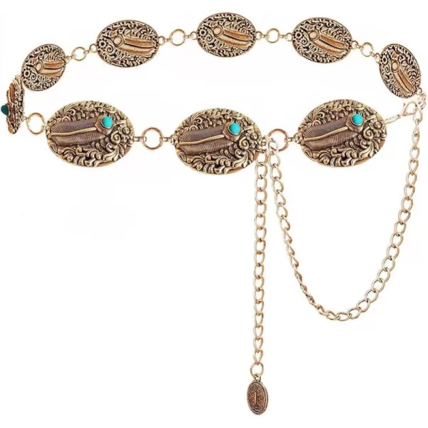TOPACC Metal Concho Belts for Women Western Cowgirl Turquoise Boho Chain Belts for Dress Jeans9gold