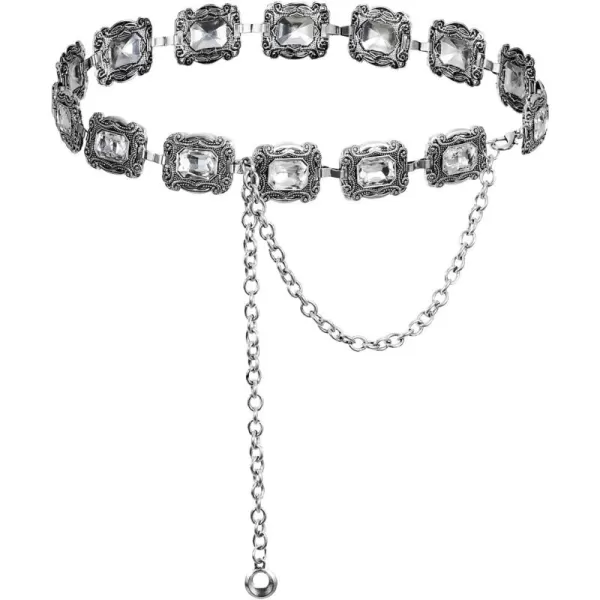 TOPACC Western Metal Concho Belt for Women Cowgirl Chain Belts for Dresses Jeans Country Concert OutfitSilver32