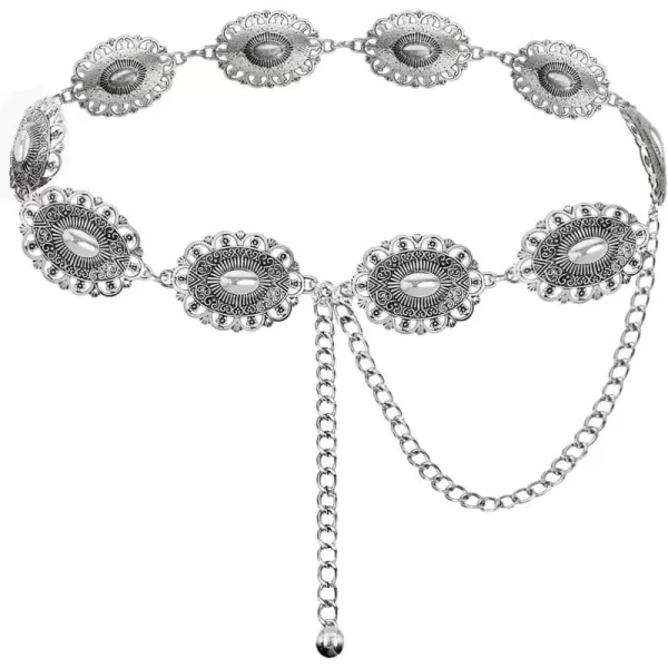 TOPACC Western Metal Concho Belt for Women Cowgirl Chain Belts for Dresses Jeans Country Concert OutfitSilver62