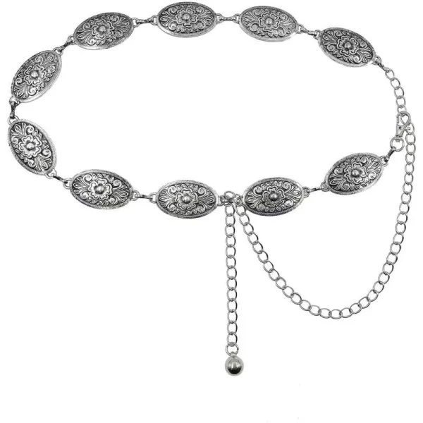 TOPACC Western Metal Concho Belt for Women Cowgirl Chain Belts for Dresses Jeans Country Concert OutfitSilver70