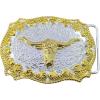 imageTOPACC Western Belt Buckle for Men Women Cowboy Cowgirl Rodeo Longhorn Buckle 15 Inches Novelty Belt BuckleGolden