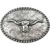 imageTOPACC Western Belt Buckle for Men Women Cowboy Cowgirl Rodeo Longhorn Buckle 15 Inches Novelty Belt BuckleSilver