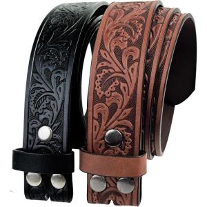 imageTOPACC 2 Pack Western Belts for Men Women Without Buckle Cowgirl Cowboy Belt Strap 15quotB Blackdark Brown