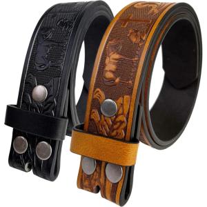 imageTOPACC 2 Pack Western Belts for Men Women Without Buckle Cowgirl Cowboy Belt Strap 15quotF Blackbrown