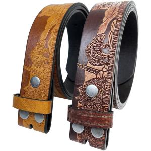 imageTOPACC 2 Pack Western Belts for Men Women Without Buckle Cowgirl Cowboy Belt Strap 15quotLight Browndark Brown