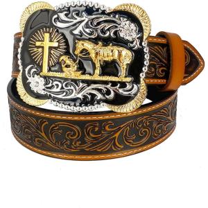 imageTOPACC Genuine Leather Western Belts for Womens Mens Cowboy Cowgirl Belts For Jeans Pants Rodeo OutfitGenuine Leather01