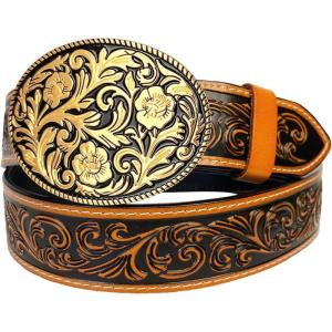 imageTOPACC Genuine Leather Western Belts for Womens Mens Cowboy Cowgirl Belts For Jeans Pants Rodeo OutfitGenuine Leather09