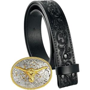 imageTOPACC Genuine Leather Western Belts for Womens Mens Cowboy Cowgirl Belts For Jeans Pants Rodeo OutfitGenuine Leather10