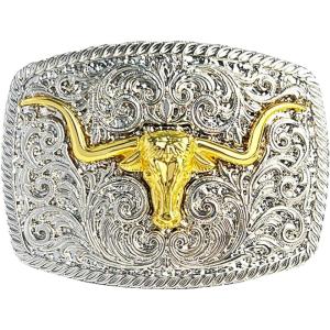 imageTOPACC Western Belt Buckle for Men Women Cowboy Cowgirl Rodeo Longhorn Buckle 15 Inches Novelty Belt BuckleGold