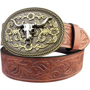 imageTOPACC Womens Mens Western Belt Cowboy Cowgirl Country Belt for Jeans Pants Rodeo OutfitB Brown