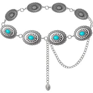 imageTOPACC Concho belts for Women Western Metal Cowgirl Boho Chain Belt for Dresses Jeans Country Concert OutfitEsilver