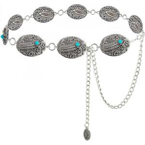 imageTOPACC Concho belts for Women Western Metal Cowgirl Boho Chain Belt for Dresses Jeans Country Concert OutfitFsilver