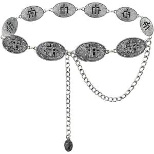 imageTOPACC Cowgirl Belts for Women Western Chain Belt Metal Concho Belt for Dresses Jeans Country Concert OutfitDsilver