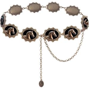 imageTOPACC Cowgirl Belts for Women Western Chain Belt Metal Concho Belt for Dresses Jeans Country Concert OutfitEgold