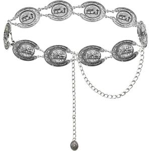 imageTOPACC Cowgirl Belts for Women Western Chain Belt Metal Concho Belt for Dresses Jeans Country Concert OutfitFsilver