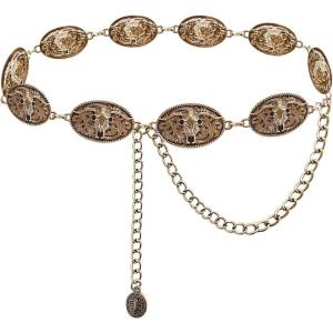 imageTOPACC Western Metal Concho Belt for Women Cowgirl Chain Belts for Dresses Jeans Country Concert OutfitBright Gold131
