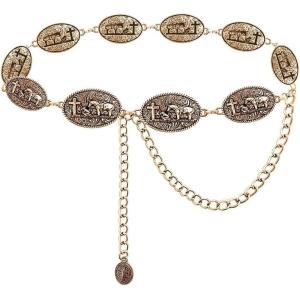 imageTOPACC Western Metal Concho Belt for Women Cowgirl Chain Belts for Dresses Jeans Country Concert OutfitBright Gold226