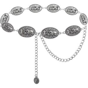 imageTOPACC Western Metal Concho Belt for Women Cowgirl Chain Belts for Dresses Jeans Country Concert OutfitSilver225