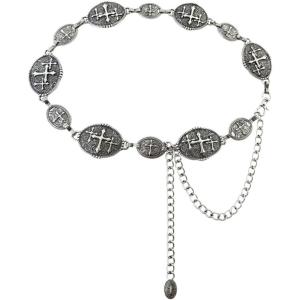 imageTOPACC Western Metal Concho Belts for Women Boho Cowgirl Chain Belt for Dresses Jeans Country Concert OutfitAntisilver