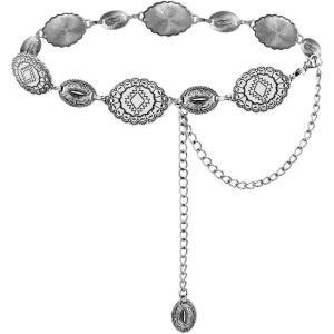 imageTOPACC Western Metal Concho Belts for Women Boho Cowgirl Chain Belt for Dresses Jeans Country Concert OutfitSilver