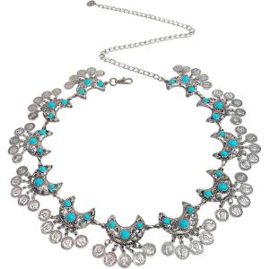 imageTOPACC Western Metal Concho Belts for Women Boho Cowgirl Chain Belt for Dresses Jeans Country Concert OutfitTurquoise