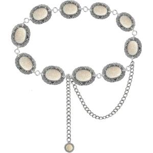imageTOPACC Western Metal Concho Belts for Women Boho Cowgirl Chain Belt for Dresses Jeans Country Concert OutfitWhite