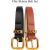 imageTOPACC 2 Pack Waist Belts for Women Fashion Skinny Belt Set for Dresses Pants Business CasualG Brown  Black